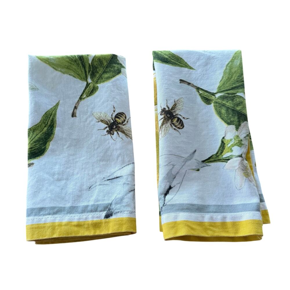 Williams Sonoma Cotton Napkins Set of 2  Meyer Lemon Citrus Blossom Honeybee